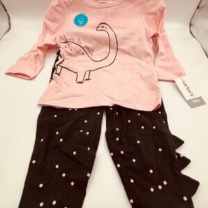 Carter’s Baby Girl 2-Piece Dinosaur Tee & Leggings Set Pink Black 18 Months